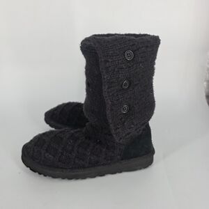 UGG Australia Lattice Cardy Knit Boots #3066 Black Sweater Tall Women's 7 Shoes